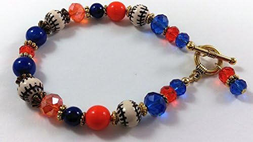 Navy and Orange Beaded Baseball Bracelet