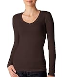 Ladies' Sheer Rib Long-Sleeve Longer Length V-Neck T-Shirt