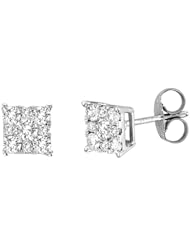 14K White Gold Rectangular Diamond Cluster Stud Earrings (1/2 carat H-I Color, SI2-I1 Clarity)