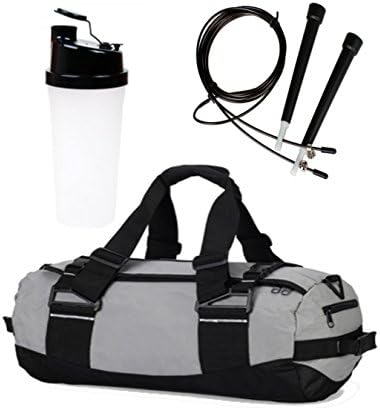 WOD GOD Fit Kit - Duffle Gym Bag Fitness Kit / Adjustable Speed Rope &amp; Shaker Water Bottle (Black Rope)