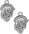Silver Plated Pewter Dia De Los Muertos Guitaro Pendant Charm 24mm (1)