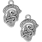 Silver Plated Pewter Dia De Los Muertos Guitaro Pendant Charm 24mm (1)