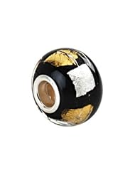 Sterling Silver Kera Silver, Gold & Black Murano Glass Bead Charm 24397