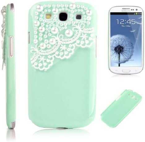 New luxury 3D Pearl and Lace Hard Back Case Cover For Samsung GT Galaxy S3 III I9300 Mint green