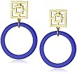 Trina Turk Brick And Gold Electric Blue Hoop Earrings