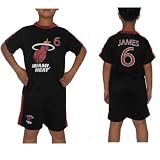 2 PCS SET: Boys NBA Miami Heat James #6 Sleepwear Shirt & Shorts Set - Black & Red (Size: L/10)