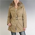 Women's Metallic Crinkle Filled Walking Coat with Removable Fur Collar