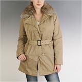 Women's Metallic Crinkle Filled Walking Coat with Removable Fur Collar