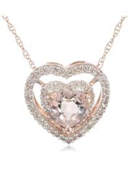 10k Rose Gold Morganite and Diamond Heart Pendant Necklace (0.2 cttw GH, Color, I1-I2 Clarity), 17"