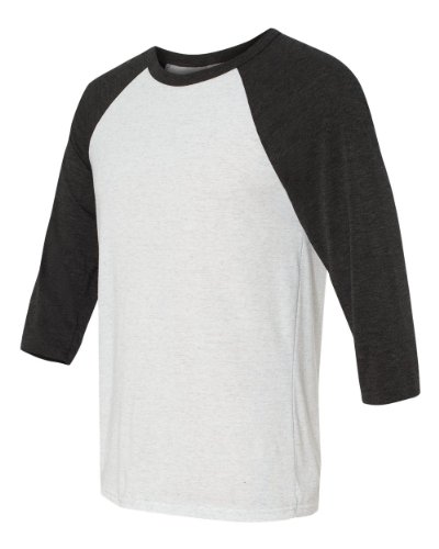 Bella 3200 Unisex 3 By 4 Sleeve Baseball Tee - White Flk & Charcoal-Bl Triblend, Small
