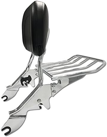 Detachables Backrest Sissy Bar with Luggage Rack for Harley Davidson Touring Models 2009-2016 (Chrome)