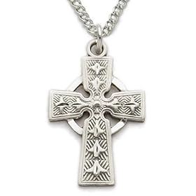 Sterling Silver 7/8" Engraved Celtic Cross Necklace on 18" Chain