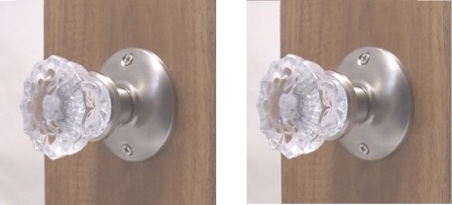 Two Crystal Antique Replica Surface Mount Single Dummy/French Door Knob Sets for one side of two doors or Both Sides of one door. Also for decor projects (Brushed Nickel)