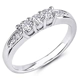 14K White Gold 3 Three Stone Round-cut Diamond Ladies Women Wedding Engagement Anniversary Ring Band with Side-stone (0.44 CTW., G-H Color, SI1-2 Clarity)