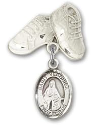 Sterling Silver Baby Badge with St. Veronica Charm and Baby Boots Pin