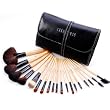 19 Pinceaux maquillage manche bois en trousse fonctions divers