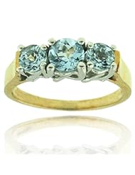 10k Two-Tone White and Yellow Gold Aquamarine Round Gemstone Ring, Birthstone for March