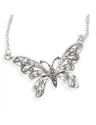 MMA Silver - 16 inch Oxidized Marcasite Butterfly Necklace