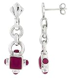 Sterling Silver Oxidized Dangling Earrings, w/ 5mm Square & Four 3mm Round Purple Resin, 1 3/8 (35mm) tall