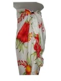 Hawaiian Long Sarong- White w/ Red & Orange Hibiscus
