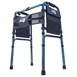 Hugo Adjustable Folding Walker with 5 Inch Wheels and Plastic Glides, Blue