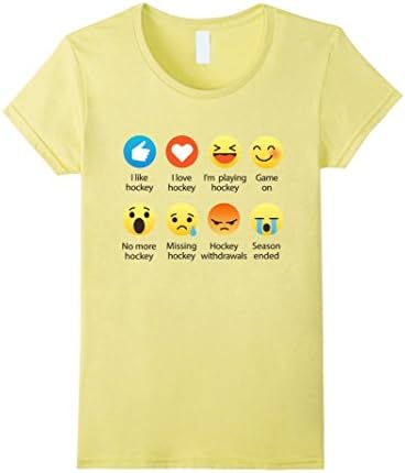 Women's I Love Hockey Emoticon (Emoji) Funny Sayings T-Shirt (Relaxe Small Lemon