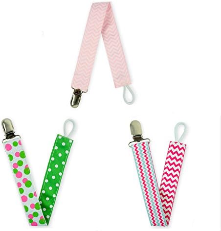 Pacifier Clip - 3 Pack - 2-Sided Design，Elastic Loop, Durable Ribbon，Pacifiers Teether Holder for Boys and Girls. Also Great for Bolding Small Toys!Pacifier Clip