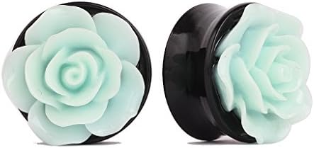 Swanjo Pair Acrylic Green Rose Flower Flesh Ear Plug Tunnel Expander 0G-1"