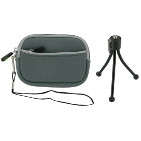 Sleeve Case (Grey) and Tripod for Canon PowerShot SD980IS Digital Camera Silver