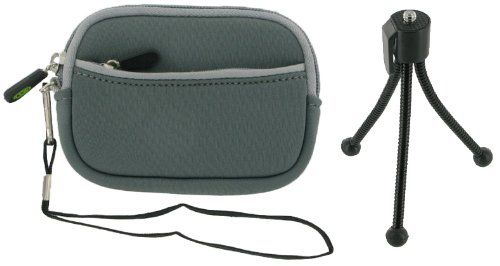 Neoprene Sleeve Case (Grey) and Spider Tripod for Casio Exilim EX-Z77 7.2MP Digital Camera Black