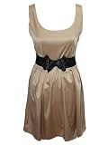 Golden Beige Party Dancing Dress with Black Stretch Encrusted Bow Belt
