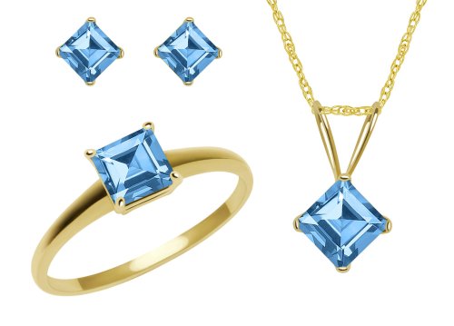 Childrens Toyshop  Jewelry : 10k Yellow Gold, December Birthstone, Coated Blue Topaz Ring, Pendant and Earring Set, Ring Size 7