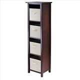 Winsome Wood Verona Wood 5 Tier Open Cabinet with 4 Beige Folding Fabric Baskets