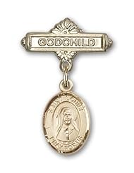 14K Gold Baby Badge with St. Louise de Marillac Charm and Godchild Badge Pin