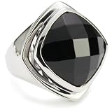 ELLE Jewelry Sterling Silver Black Agate Ring