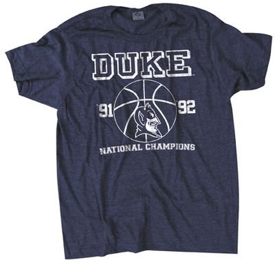 Buy NCAA Vintage 1991-1992 Duke Blue Devils National Champions Navy Heather Short Sleeve T-Shirt by Champions Again