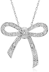 1/10cttw. Sterling Silver Diamond Bow Pendant-Necklace 18in. Chain