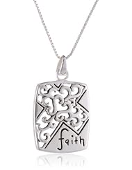 Sterling Silver "Faith" Rectangular Pendant Necklace with Cut-Out Cross, 18"