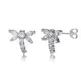 Dragonfly Stud Earrings in Sterling Silver Earrings Cubic Zirconia CZ - Ideal Gift For Mother Day, Anniversary, Engagement, Wedding, Birthday, For Her