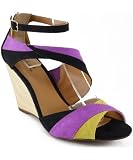 Qupid Gipsy-11 Multi Color Strappy Open Toe Wedge BLACK