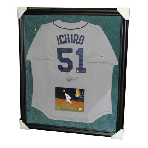 SEATTLE MARINERS AUTOGRAPH ICHIRO GREY JERSEY FRAMED MLB AUTHENTICATED