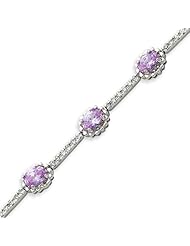 Sterling Silver 7 Inch Lavender & Clear Oval CZ Bracelet - 7 Inch