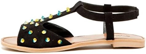 Womens Multi Buckle Roman Gladiator Sandals Flats shoes W/ Studs & Rhinestones,8.5 B(M) US,Black Studded Sandal