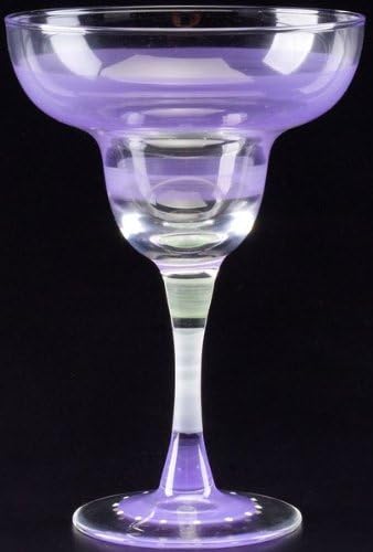 Set of 2 Purple Retro Stripe Hand Painted Margarita Drinking Glasses - 12 Ounces