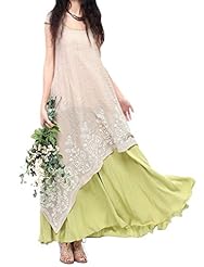 Sleeveless Cotton/Linen Embroidered General Print Maxi Dress  with a Brush/Sweep Train 