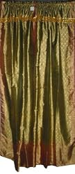 Door Treatment-silk Sari Curtains-2 Brown Red Panels Window Treatment India Decor