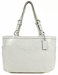Coach Gallery Embossed Signature Stitch Patent Leather Tote Bag 18326 Ivory White