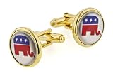 Yellow gold plated cufflinks with the Republican elephant symbol with presentation box. Made in the USA