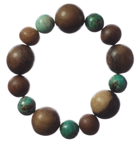 African Turquoise Bead and Natural Dark Wood Beaded Bracelet