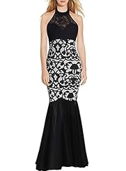 Backless Vintage Lace Polyester/Spandex Floral Print  Mermaid Halter Sleeveless  Ball Gown Bodycon Dress/Evening Dress/Bridesmaid Dress/Prom Dress/Party Dress 